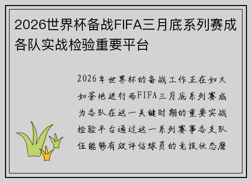 2026世界杯备战FIFA三月底系列赛成各队实战检验重要平台 2026世界杯备战FIFA三月底系列赛成各队实战检验重要平台